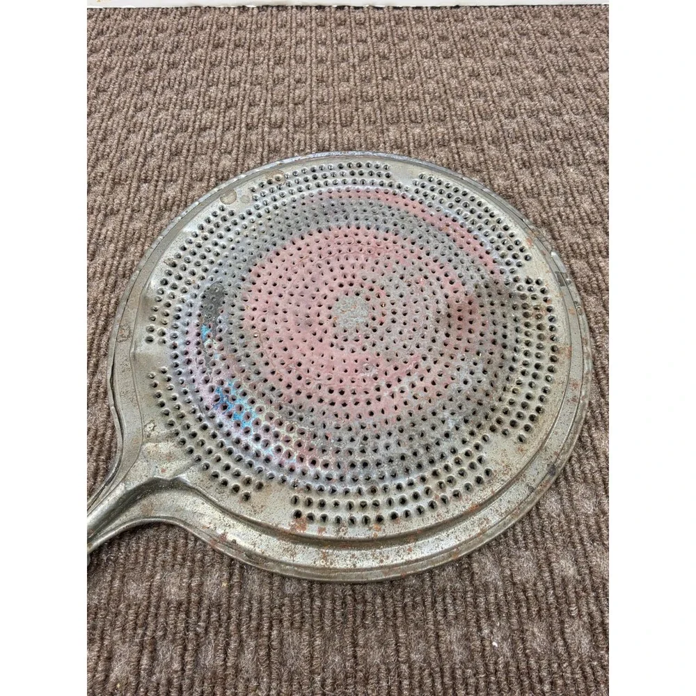 Vintage Perforated Stovetop Heat Diffuser Metal Plate with Wood Handle